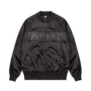 Money Mens Embroidered Logo Satin Bomber Jacket / Black